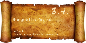 Benyovits Anikó névjegykártya